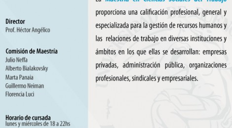 [Formación] Maestrí­a en Ciencias Sociales del Trabajo UBA Convocatoria Inscripción Ciclo 2015-2016