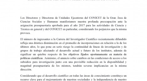 Declaración de directores y directoras de Unidades Ejecutoras de Ciencias Sociales y Humanas de CONICET